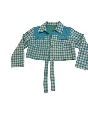 Vintage Y2K Blue Gingham Tie Front Crop Jacket